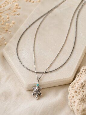 Vintage Liquid Sterling Silver Turtle Necklace Set Southwestern Layered Boho